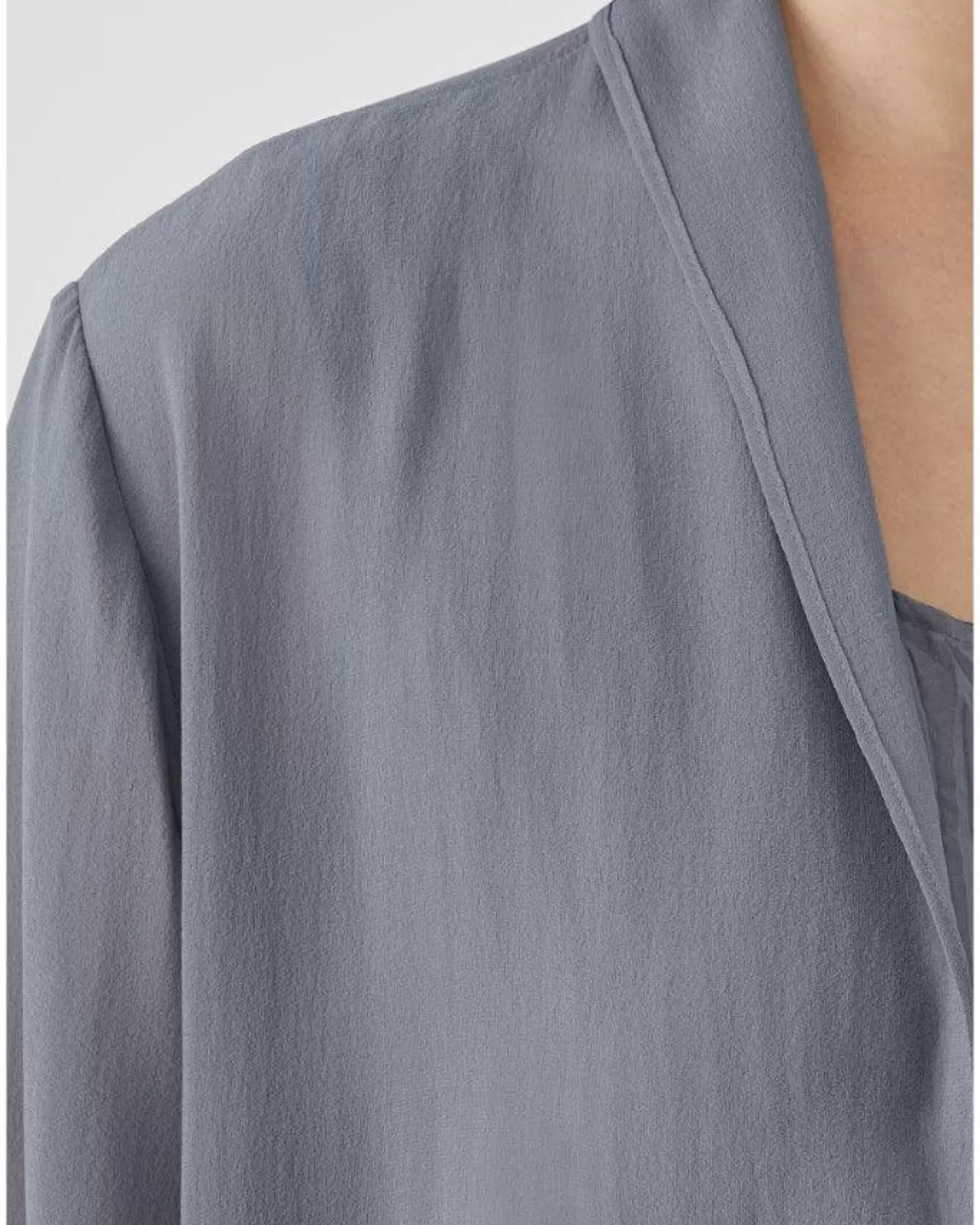 eileen_fisher_sheer_silk_high_collar_long_jacket_3.webp Sheer Silk High Collar Long Jacket<Eileen Fisher Outlet